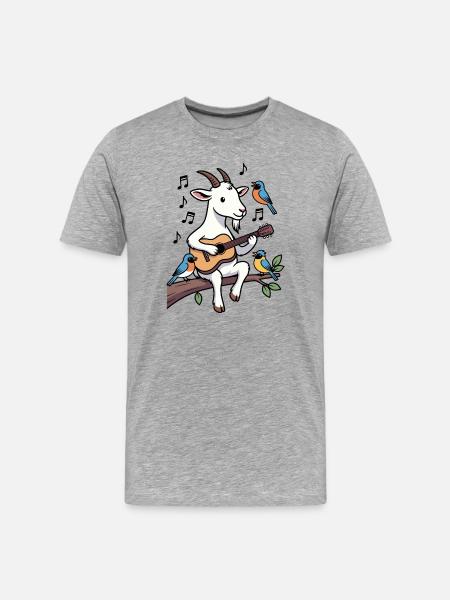 Goat musician on branch with guitar - Men's Premium Organic T-Shirt - heather grey