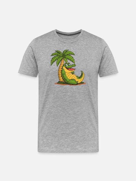 Krokodil unter Palmen - Männer Premium Bio T-Shirt - Grau meliert