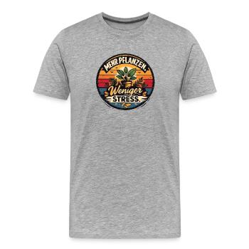 Mehr Pflanzen Weniger Stress - Männer Premium Bio T-Shirt - Grau meliert - Vorne - Damien (186cm)