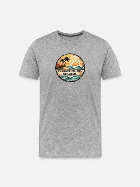 Urlaub Dringend Retro Badge - Männer Premium Bio T-Shirt - Grau meliert