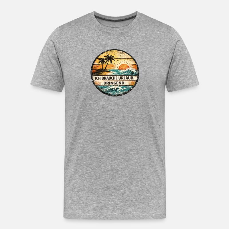 Urlaub Dringend Retro Badge - Männer Premium Bio T-Shirt - Grau meliert