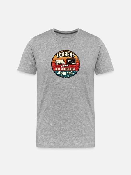 Lehrer Überleben Rundbadge - Männer Premium Bio T-Shirt - Grau meliert