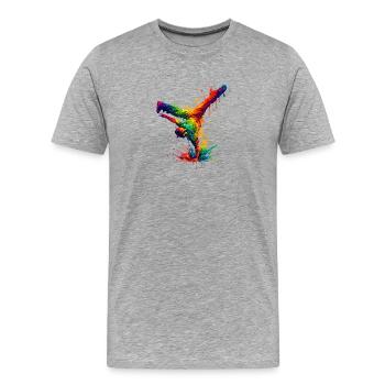 Handgespritzter Regenbogentanz - Männer Premium Bio T-Shirt - Grau meliert - Vorne - Damien (186cm)