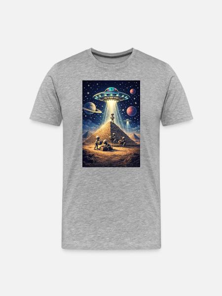 Alien Pyramid UFO - Men's Premium Organic T-Shirt - heather grey