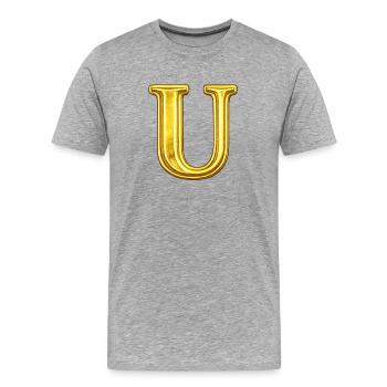 Golden U Monogram - Men's Premium Organic T-Shirt - heather grey - Front - Damien (186cm)