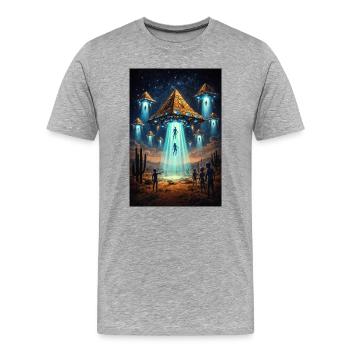 Alien UFO Pyramid Rocket - Männer Premium Bio T-Shirt - Grau meliert - Vorne - Damien (186cm)