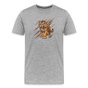 Wild tiger in scratch pattern - Men's Premium Organic T-Shirt - heather grey - Front - Damien (186cm)