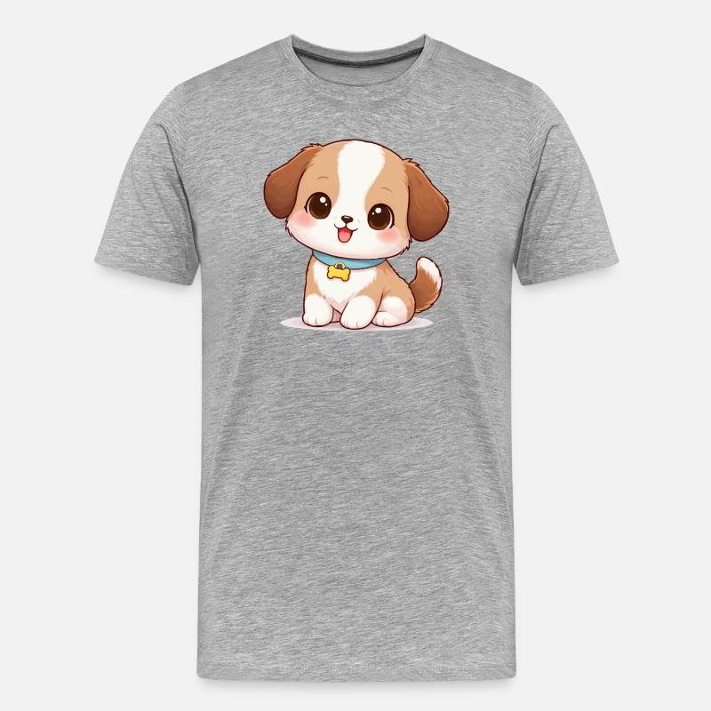 Hund Süß Comic - Männer Premium Bio T-Shirt - Grau meliert