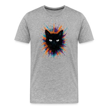 Black Cat Watercolor Splash Art - Men's Premium Organic T-Shirt - heather grey - Front - Damien (186cm)