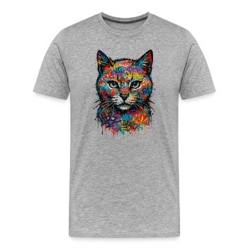 Cat Street Art Graffiti Urbaner Stil - Männer Premium Bio T-Shirt - Grau meliert - Vorne - Damien (186cm)