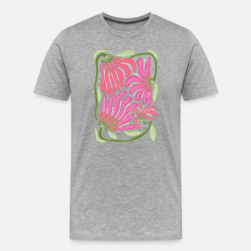 Rosa Boho-Blumen-Handzeichnungsdesign - Männer Premium Bio T-Shirt - Grau meliert
