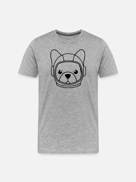  Frenchie Astronaut Helm Outline - Männer Premium Bio T-Shirt - Grau meliert