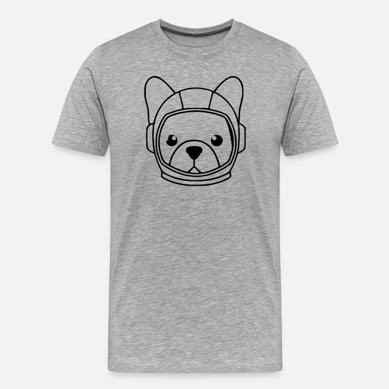  Frenchie Astronaut Helm Outline - Männer Premium Bio T-Shirt - Grau meliert