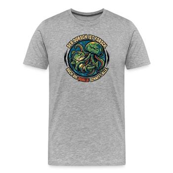 Dorsch und Qualle Unterwasserduell - Männer Premium Bio T-Shirt - Grau meliert - Vorne - Damien (186cm)
