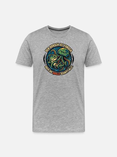 Cod and jellyfish underwater duel - Men's Premium Organic T-Shirt - heather grey