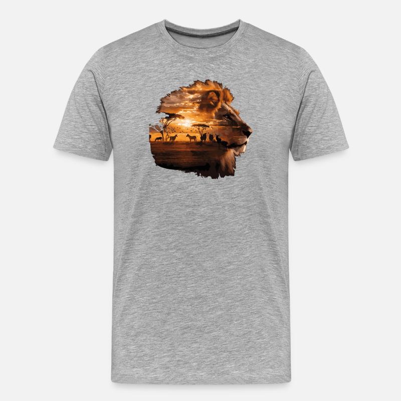 Löwe Savanne Sunset Double Exposure Design - Männer Premium Bio T-Shirt - Grau meliert