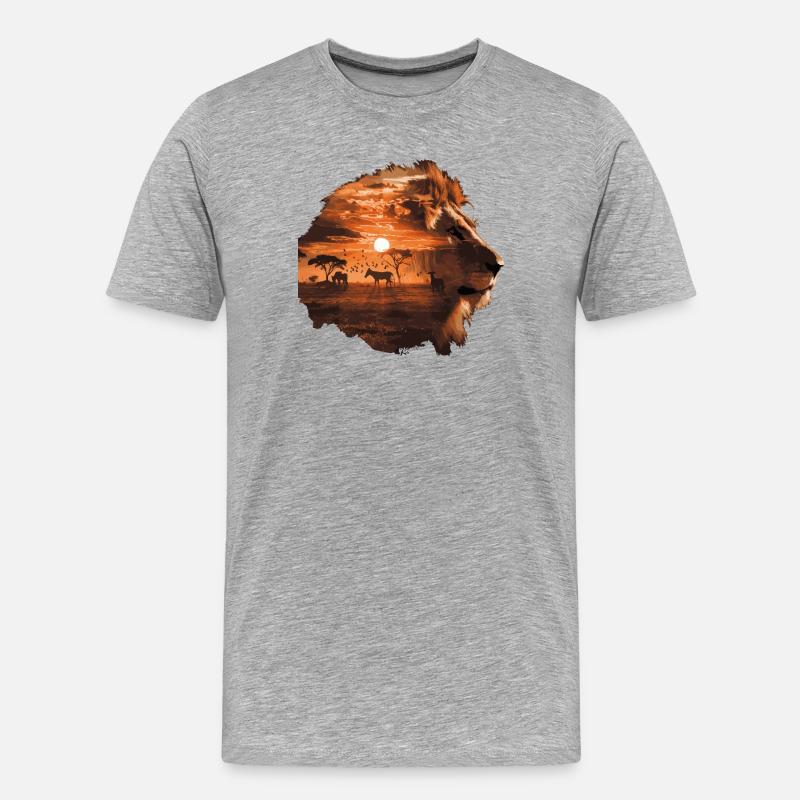 Löwe Savanne Sunset Double Exposure Design - Männer Premium Bio T-Shirt - Grau meliert