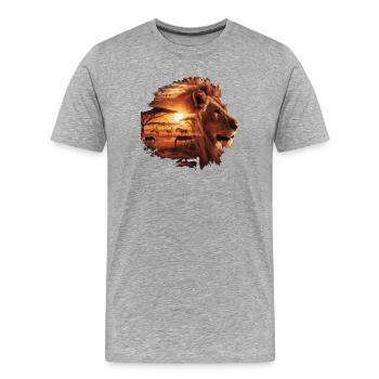 Lion Savannah Sunset Double Exposure Design - Men's Premium Organic T-Shirt - heather grey - Front - Damien (186cm)