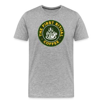 First Ritual Coffee Badge - Men's Premium Organic T-Shirt - heather grey - Front - Damien (186cm)