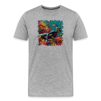 Panorama des plongeurs sur les récifs coralliens - T-shirt bio Premium Homme - gris chiné - Devant - Damien (186cm)