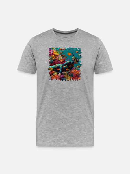 Korallenriff Taucher Panorama - Männer Premium Bio T-Shirt - Grau meliert