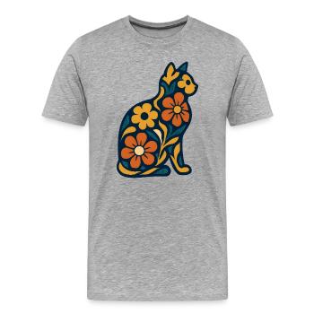 Flower cat in midnight blue - Men's Premium Organic T-Shirt - heather grey - Front - Damien (186cm)