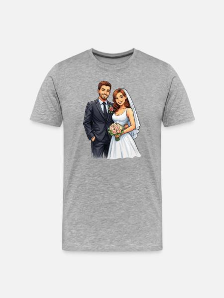 Brautpaar Cartoon Braut & Bräutigam - Männer Premium Bio T-Shirt - Grau meliert