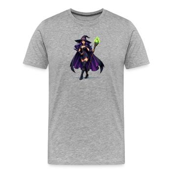 Violette Hexenkunst mit Stab - Männer Premium Bio T-Shirt - Grau meliert - Vorne - Damien (186cm)