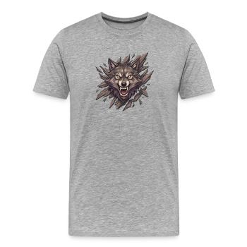 Wolfsbrüllen im Splitterblick - Männer Premium Bio T-Shirt - Grau meliert - Vorne - Damien (186cm)