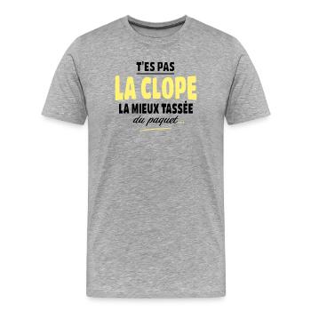 T'es pas la clope la mieux tassée humour - T-shirt bio Premium Homme - gris chiné - Devant - Damien (186cm)