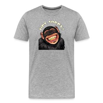 Oups, désolé ! Singe de dessin animé souriant drôle - T-shirt bio Premium Homme - gris chiné - Devant - Damien (186cm)