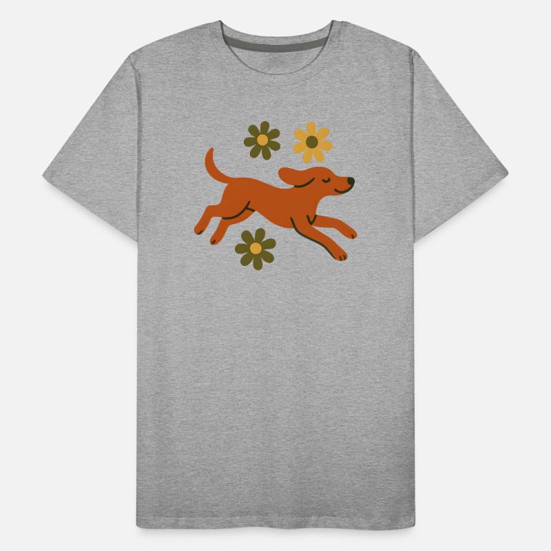 Chien joyeux dans le parc de fleurs T-shirt bio Premium Homme