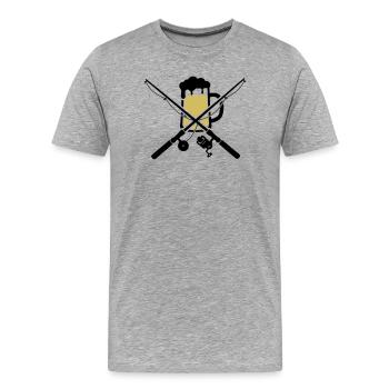 Cannes à pêche Chope de bière Armoiries - T-shirt bio Premium Homme - gris chiné - Devant - Damien (186cm)