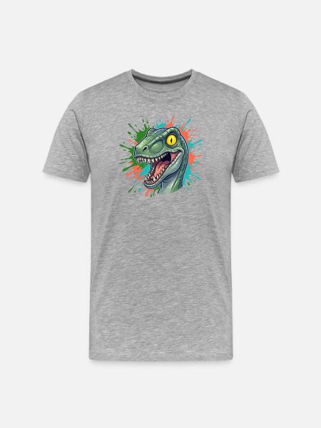 Kunterbunter Dino-Splasher Kopfmotif - Männer Premium Bio T-Shirt - Grau meliert
