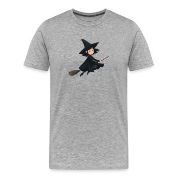 Sorcière volante sur son balai - T-shirt bio Premium Homme - gris chiné - Devant - Damien (186cm)