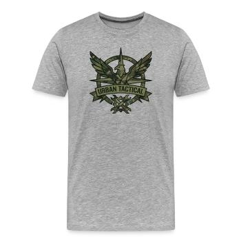 Motif mécanique des pionniers des Tactiques Urbaines - T-shirt bio Premium Homme - gris chiné - Devant - Damien (186cm)
