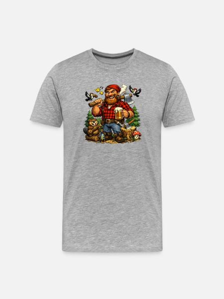 Wilderness lumberjack with beer - Men's Premium Organic T-Shirt - heather grey