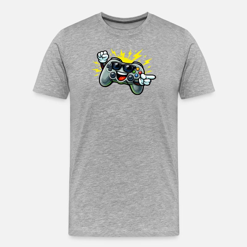 Retro Controller Spaß - Männer Premium Bio T-Shirt - Grau meliert