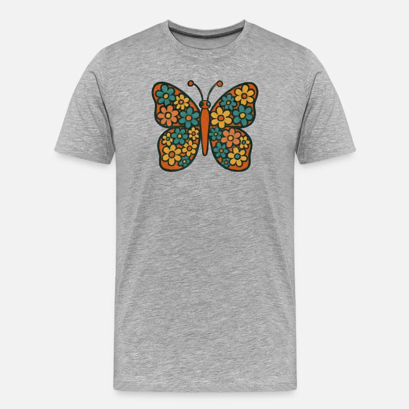 Schmetterling mit Blumenmuster - Männer Premium Bio T-Shirt - Grau meliert