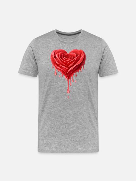 Red Rose in Heart Shape Illustration - Men's Premium Organic T-Shirt - heather grey