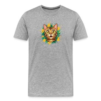 Katzenkopf Farbexplosion Illustration - Männer Premium Bio T-Shirt - Grau meliert - Vorne - Damien (186cm)