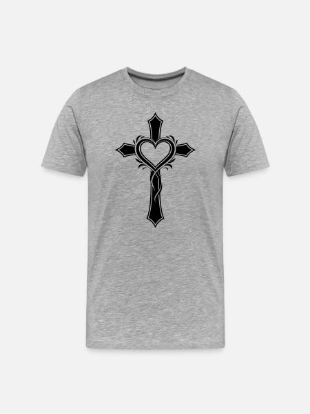 Cross Heart Symbol Jesus - Men's Premium Organic T-Shirt - heather grey