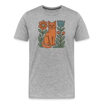 Katzen-Folk mit Blumenrahmen - Männer Premium Bio T-Shirt - Grau meliert - Vorne - Damien (186cm)