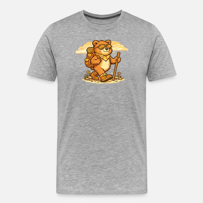 Wanderbär auf Entdeckungstour - Männer Premium Bio T-Shirt - Grau meliert