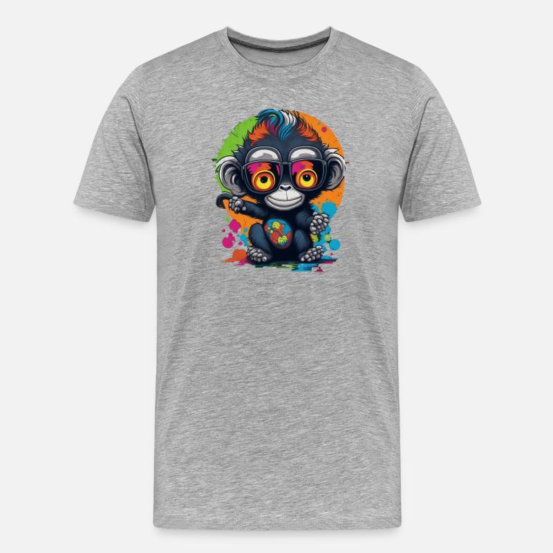 Neon Spectacled Monkey Splash - Monkey - Monkey - Men's Premium Organic T-Shirt - heather grey