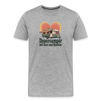  Dauercamper Mit Herz Und Markise Retro Wohnwagen - Männer Premium Bio T-Shirt - Grau meliert - Vorne - Damien (186cm)
