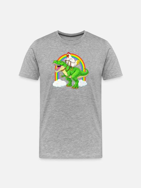 Chicken Riding T-Rex Dinosaur Rainbow - Men's Premium Organic T-Shirt - heather grey