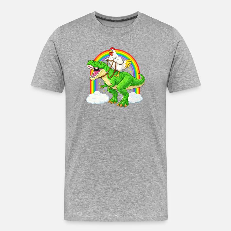 Huhn Reitender T-Rex Dinosaurier Regenbogen - Männer Premium Bio T-Shirt - Grau meliert