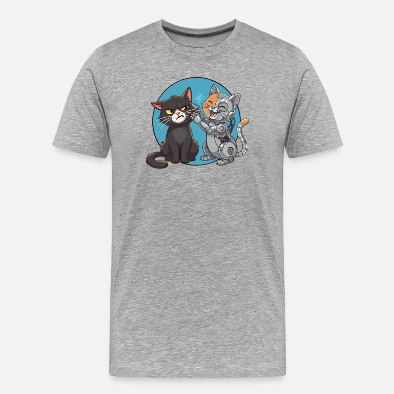 Chat und Roboter - Männer Premium Bio T-Shirt - Grau meliert