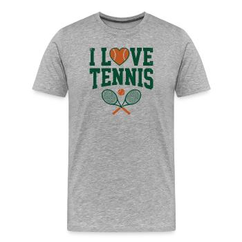 T-shirt de tennis, T-shirt I Love Tennis Paris, Sweat à capuche - T-shirt bio Premium Homme - gris chiné - Devant - Damien (186cm)